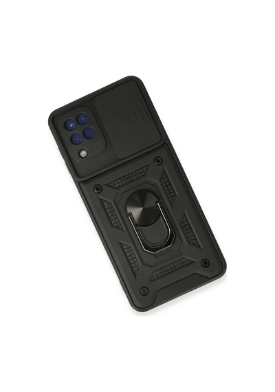 Newface Samsung Galaxy A22 Kılıf Pars Lens Yüzüklü Silikon - Siyah