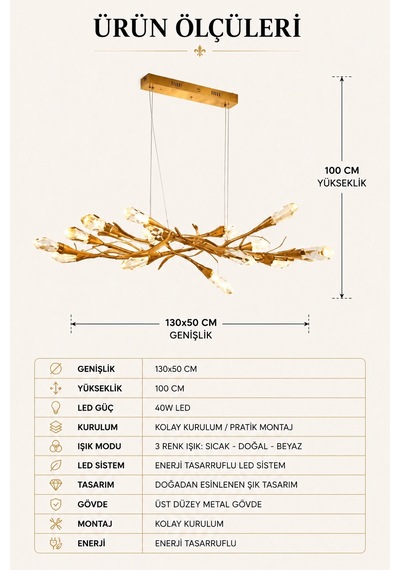 Modern Premium Led Ahşap Detaylı Salon Yemek Odası Sarkıt Avize Aydınlatma 40w 4000k Beyaz