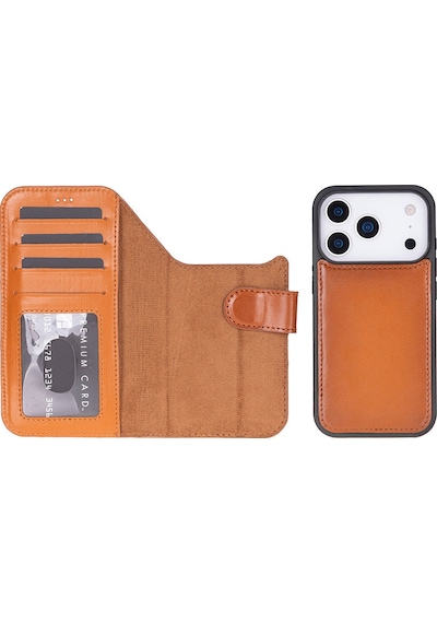 Bloomcase Magic Apple Uyumlu iPhone 17 Pro Max 6.9" Desert Tan Ayrılabilir Hakiki Deri Cüzdanlı Telefon Kılıfı Taba