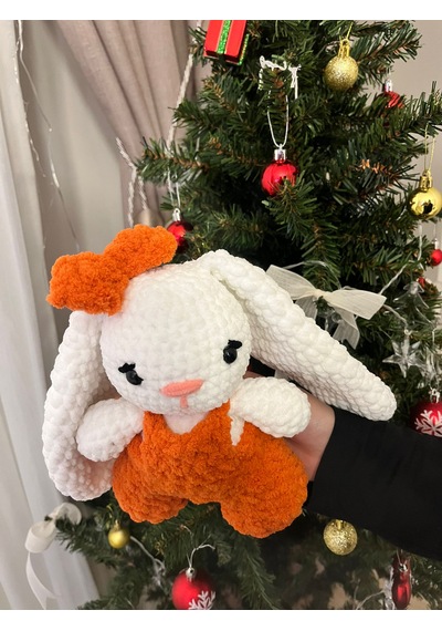 Tavşan Organik Amigurumi Oyuncak Beyaz - Turuncu