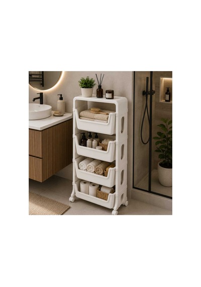 Flexibox 4 Katlı Banyo Dolabı Banyo Rafı Çok Amaçlı Banyo Rafı Deterjanlık Organizer Box Beyaz