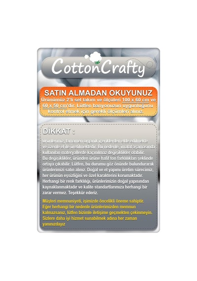 Cottoncrafty %100 Pamuk Dokuma Su Emici Banyo Paspas Seti, Banyo Halısı Vera 2 Li Set 60x100-60x50 Gri Genel