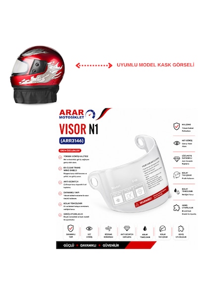 Çeneli Boyunluklu Kask Camı Şeffaf-3166 Clear (Şeffaf
