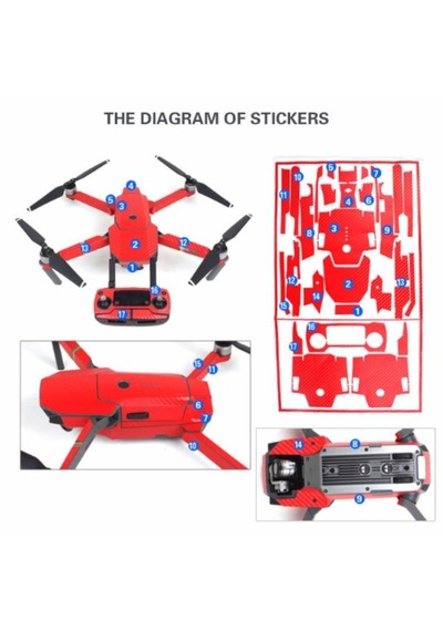 DJI Mavic Pro Platinum için Kırmızı Karbon Grafik Su Geçirmez Pvc