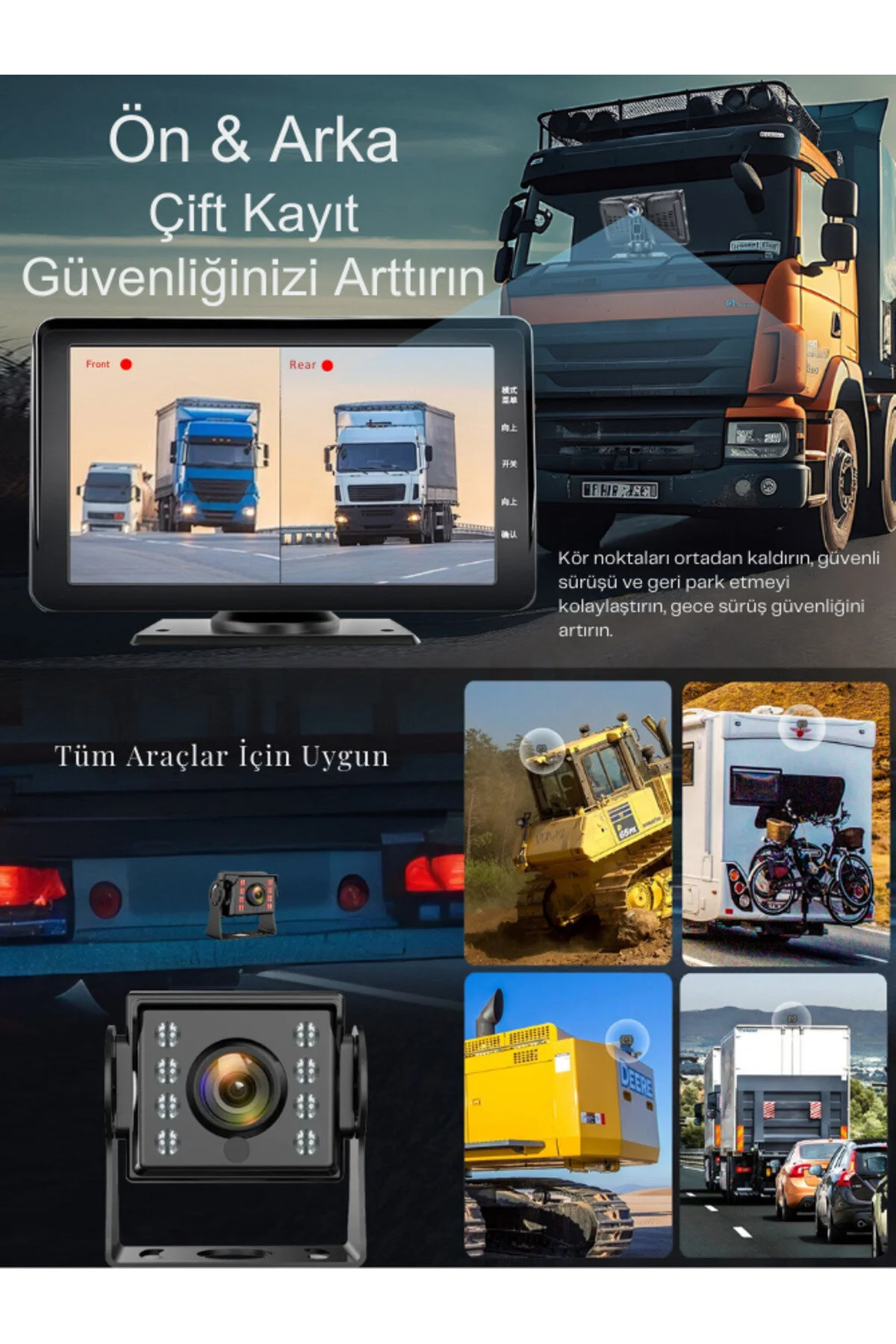 7 İnç Dokunmatik Ekranlı Çift Kameralı 1080p Ultra Hd Kablosuz Araç Kamerası