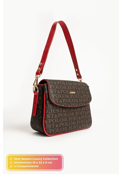 Just Polo Kadın Baskılı Ayarlanabilir Askılı El & Omuz Çantası Ebat : 26 X 13 Cm Shopper Kahve Kırmızı