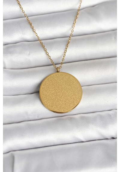 316l Çelik Gold Renk Ayetel Kürsi Ve Allah Yazılı Kolye 001 - Beyaz