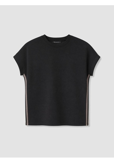 Lcw Everyday Siyah Şerit Detaylı Soft Touch Oversize Kadın Tişört