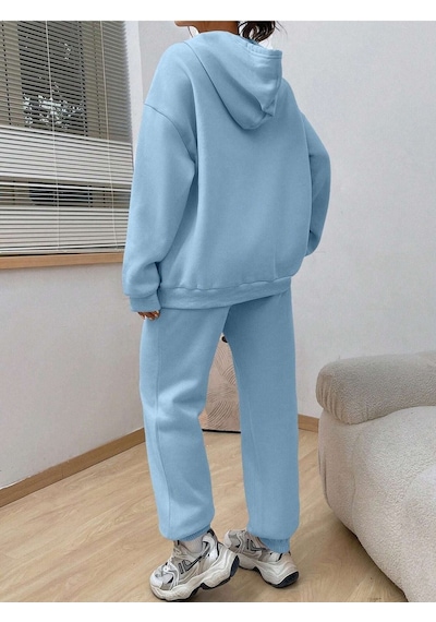 Fetch Eşofman Takımı Sweatshirt Jogger - Bebe Mavisi Baskılı Oversize Şardonlu Kapüşonlu Bej Fetch Eşofman Takımı Sweatshirt Jogger - Bebe Mavisi Baskılı Oversize Şardonlu Kapüşonlu Bej