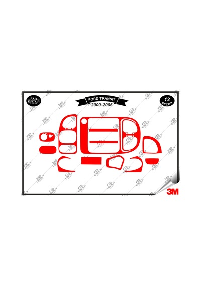 Ford Transit 2000-2006 Torpido Konsol Trim Göğüs Maun Kaplama Set 12 Parça Kırmızı