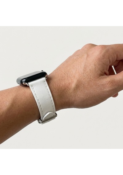 Goldoni Apple Watch Uyumlu Beyaz İnce Gerçek Deri Kordonu Metal Köprülü