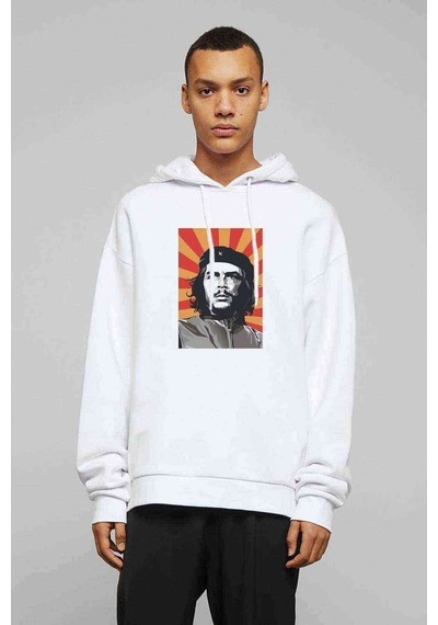 Yoldaş Red Yellow Baskılı Beyaz Erkek Örme Kapşonlu Sweatshirt