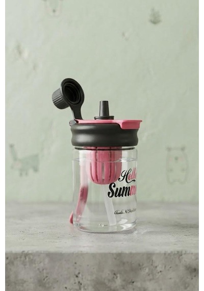 Askılı Pipetli Sızdırmaz Meyve Hazneli Suluk 600 Ml Siyah