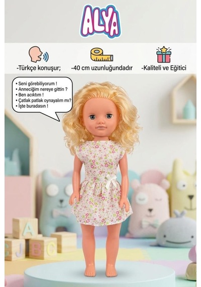 Alya Türkçe Konuşan Etkileşimli Eğitici Oyuncak Bebek 40 Cm Kafası Ve Kolları Et Bebek