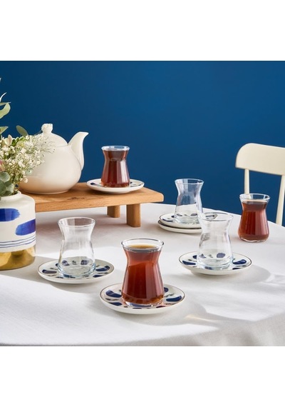 İznik 6 Kişilik 12 Parça Çay Seti Çok Renkli