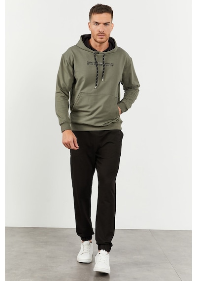Tommy Life Çağla - Siyah Kapüşonlu Kanguru Cep Lastik Paça Erkek Oversize Eşofman Takımı - 85117 Yeşil - Siyah