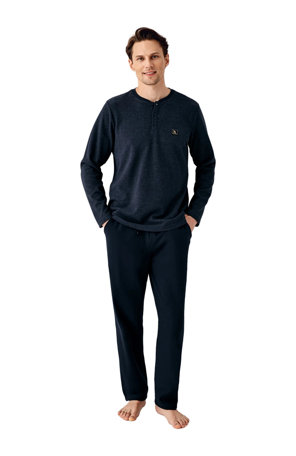 Arnetta Ar3503-x Erkek Kışlık Büyük Beden İkili Pijama Takım Lacivert