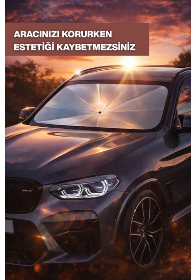 Katlanabilir Araç Şemsiyesi - Güneşliği - Deri Kılıf Hediyeli Siyah