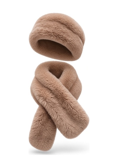 Givoria Kadın Kürklü Atkı Ve Kalpak Şapka Takımı Rus Slav Tarzı Kışlık Peluş Eskimo Set Camel Camel