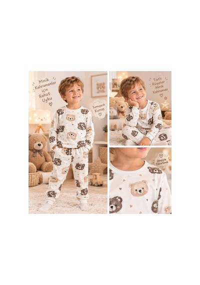 Genel Markalar Unisex Çocuk Erkek&kız Pijama Takımı Ayı Baskılı Gece Uyku Pijaması Beyaz Beyaz Genel Markalar Unisex Çocuk Erkek&kız Pijama Takımı Ayı Baskılı Gece Uyku Pijaması Beyaz Beyaz
