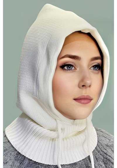 Tezzgelsin Kadın Triko Tesettür Örgü Bere Tesettür Başlık Tesettür Bere Kırık Beyaz
