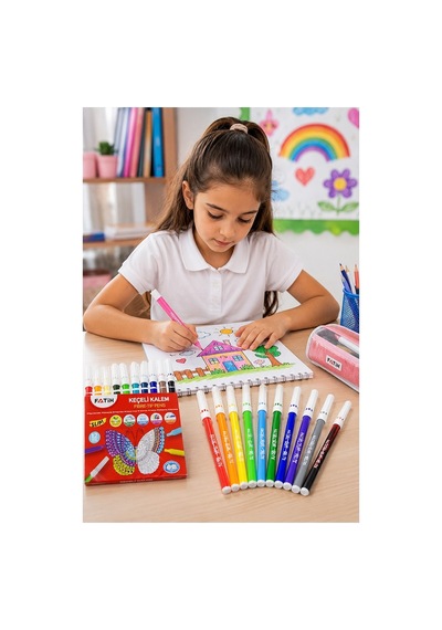Keçeli Kalem 12 Renk 1 Paket Fatih Slim 12 Li Keçeli Kalem Canlı Renkler Yıkanabilir Kaliteli Okul Öğrenci