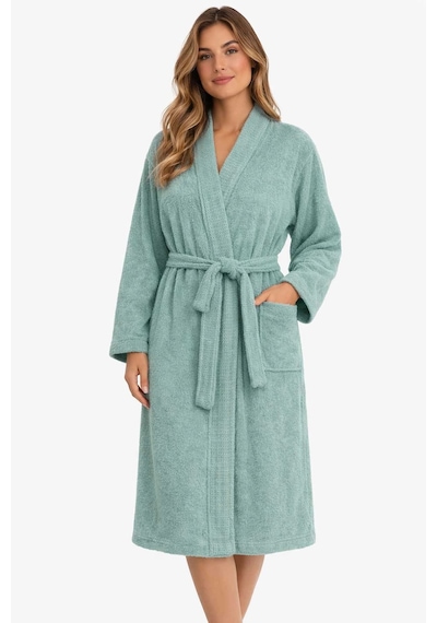 Kimono Yaka Unisex Pamuklu Tek Kişilik Bornoz Yeşil S-m
