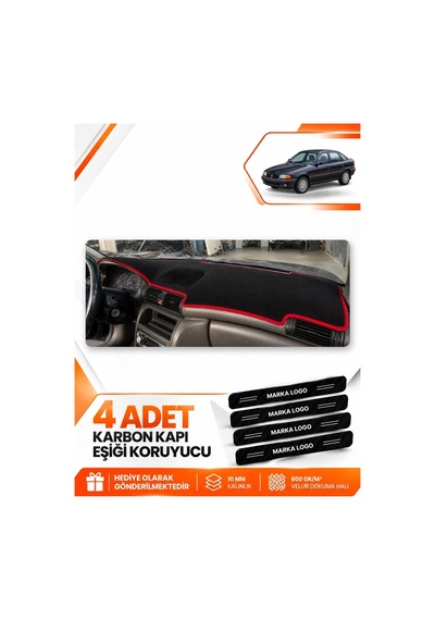 Opel Astra F Airbagli 1991-1998 Uyumlu Ön Torpido Koruma Kılıfı Örtüsü - Siyah Kırmızı