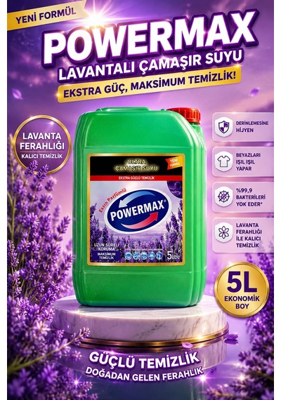 Powermax Lavanta Ferahlığı Çamaşır Suyu 5 L Güçlü Temizlik Tekli