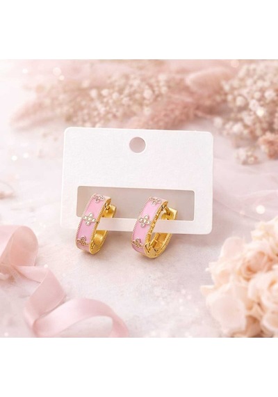 Pudra Dokunuşlu Gold Halka Küpe Pembe