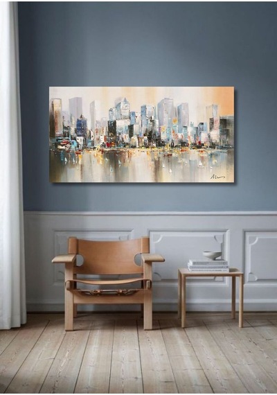 Şehir Soyut El Yapımı Yağlı Boya Tablo 95x75cm