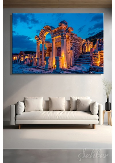 İzmir Selçuk İlçesinde Efes Antik Kenti'ndeki Tarihi Hadrian Tapınağı Yatay Kanvas Tablo 4108 Çok Renkli
