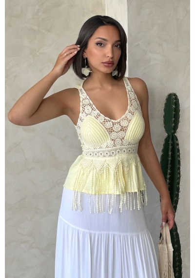 Verymoda Güpür Detaylı Askılı Bluz D2892 Sari