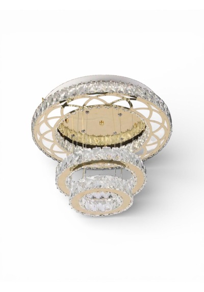 Plafonyer Lazer Kesim Kristal Taşlı Gold Ledli Avize