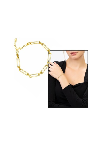 Beyaz Zirkon Taşlı Trend Tasarım Gold Renk 925 Ayar Gümüş Kadın B
