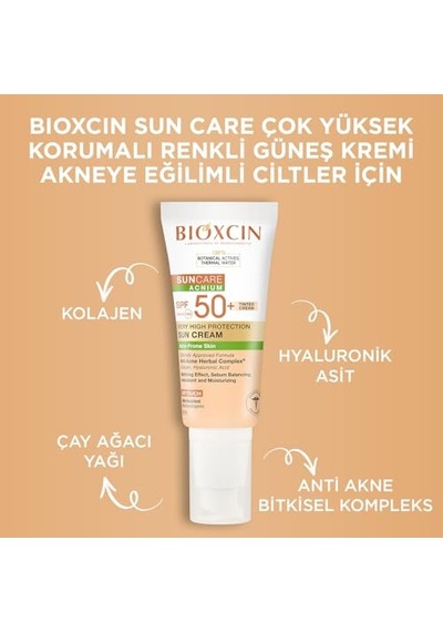 Bioxcin Sun Care Akneye Eğilimli Ciltler Için Renkli Güneş Kremi 50 Spf - Akne, Dry Touch, Mat Tinted