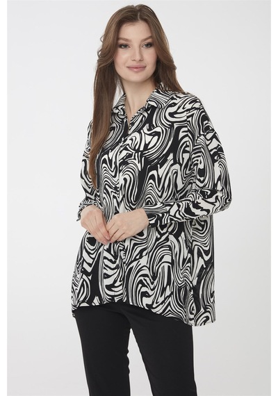 Desen Triko Kadın Zebra Desenli Gömlek Siyah Siyah