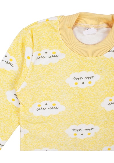 Bebegen Bulut Desenli Alt Üst Sarı 2'li Pijama Takım Çok Renkli
