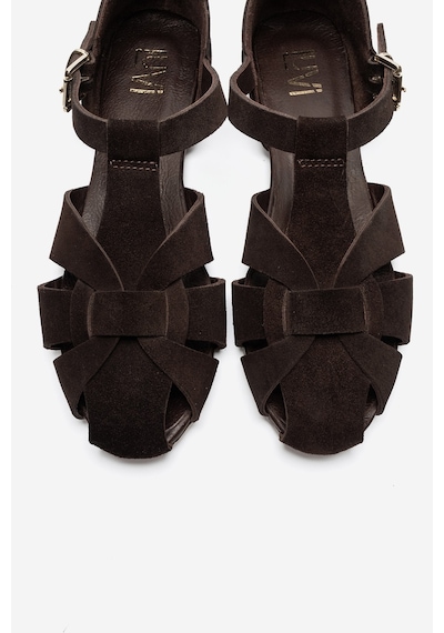 Luvi Shoes Alına Kahverengi Süet Hakiki Deri Kadın Sandalet