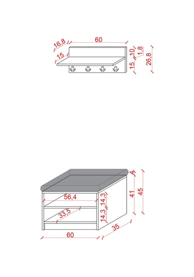 Lüks Puflu Ayakkabılık ve Askılık %100 MDF 2 Raflı Portmanto Seti A33