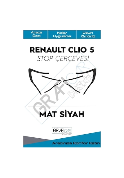 Renault Clio İle Uyumlu 5 Stop Çerçevesi Sticker Kolay Uygulama Uzun Ömürlü, Mat Siyah