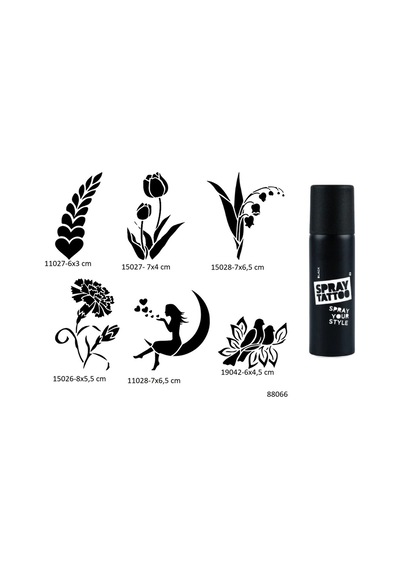 Airbrush Tattoo Çiçek Melek  Şablon + Siyah Sprey Geçici Dövme Seti 6'lı