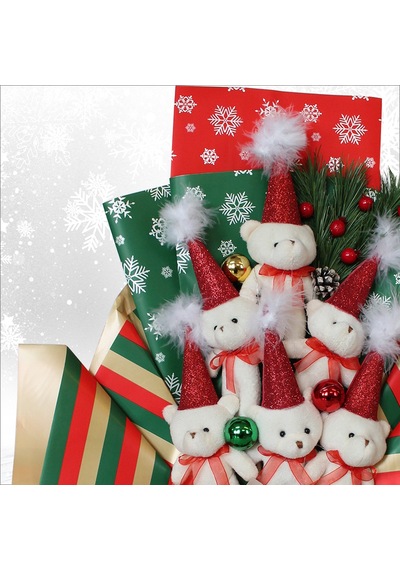 6 Pelüş Ayıcıklı Ve Led Işıklı Yılbaşı Buketi, 57cm X 45cm