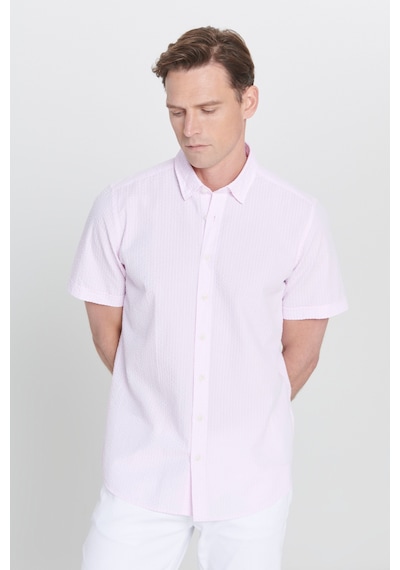 AC&Co / Altınyıldız Classics Erkek PEMBE Slim Fit Dar Kesim Gizli Düğmeli Yaka %100 Pamuk Gofre Desenli Gömlek Pembe