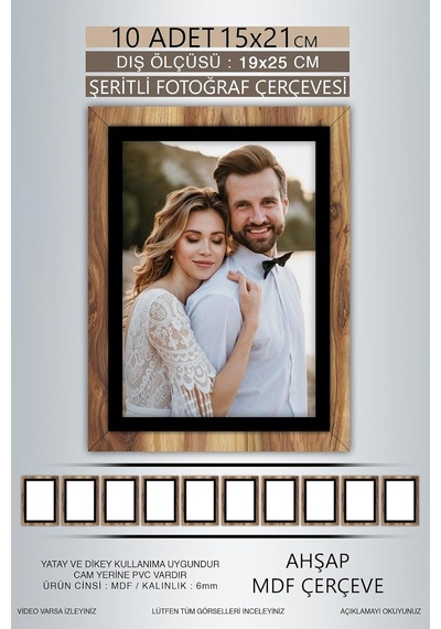 Tr Yhfoto 10 Adet 15x21 Çerçeve Ahşap-siyah Şeritli Çerçeve Mdf Çerçeve Pvc'li Fotoğraf Kahverengi-çok Renkli