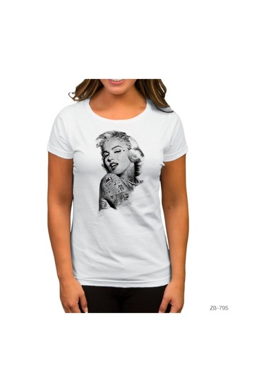 Marilyn Monroe Tattoo Beyaz Kadın Tişört Beyaz