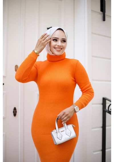 Hira Life Fashion Kadın Elbise Tesettür Giyim Balıkçı Yaka Ve Dar Kesim Triko Kalem Elbise Orange Orange Hira Life Fashion Kadın Elbise Tesettür Giyim Balıkçı Yaka Ve Dar Kesim Triko Kalem Elbise Orange Orange