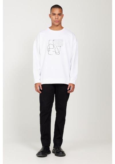 AC&Co / Altınyıldız Classics ERKEK BEYAZ Oversize Fit Geniş Kesim Bisiklet Yaka Baskılı Rahat Sweatshirt Beyaz