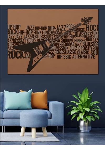 Gitar Ve Müzik Yazıları Dekoratif Kanvas - Mdf Ahşap Tablo