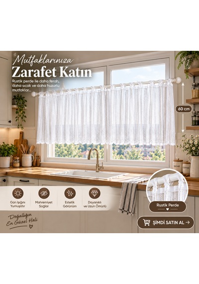 Kuzucuk Home Rustik - Briz Tül Yükseklik 60 Cm Ekru